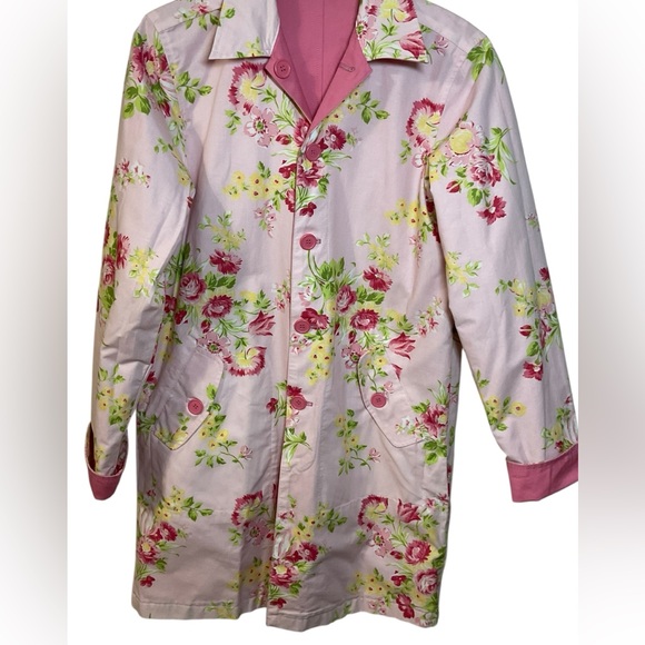 VTG Crazy Horse Liz Claiborne Pink Reversable Floral trench coat COTTAGECORE M - Picture 6 of 16